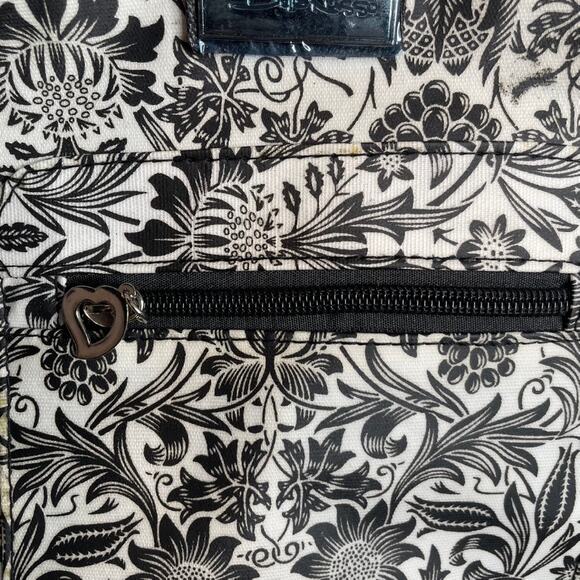 BELLA RUSSO Black‎ White Tote Bag Waxed Floral Polka Dot Pockets Silver - Picture 4 of 9